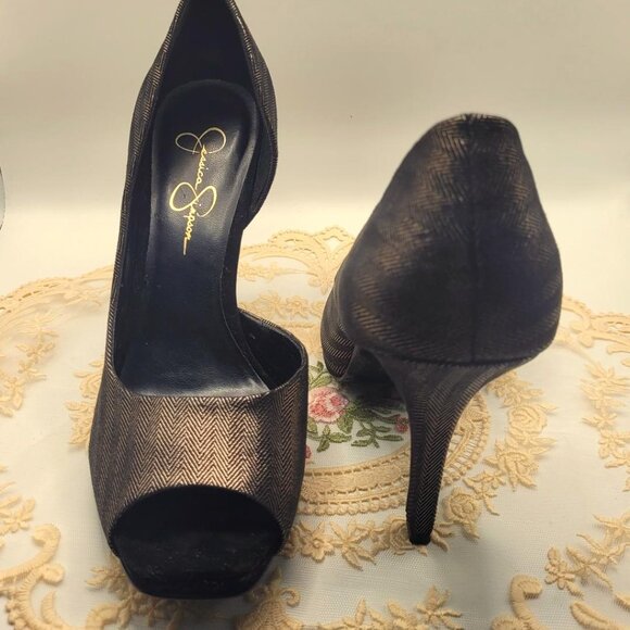 Jessica Simpson 9M Bronze Metallic Half Dor'say Peep Toe Pumps - Picture 3 of 5